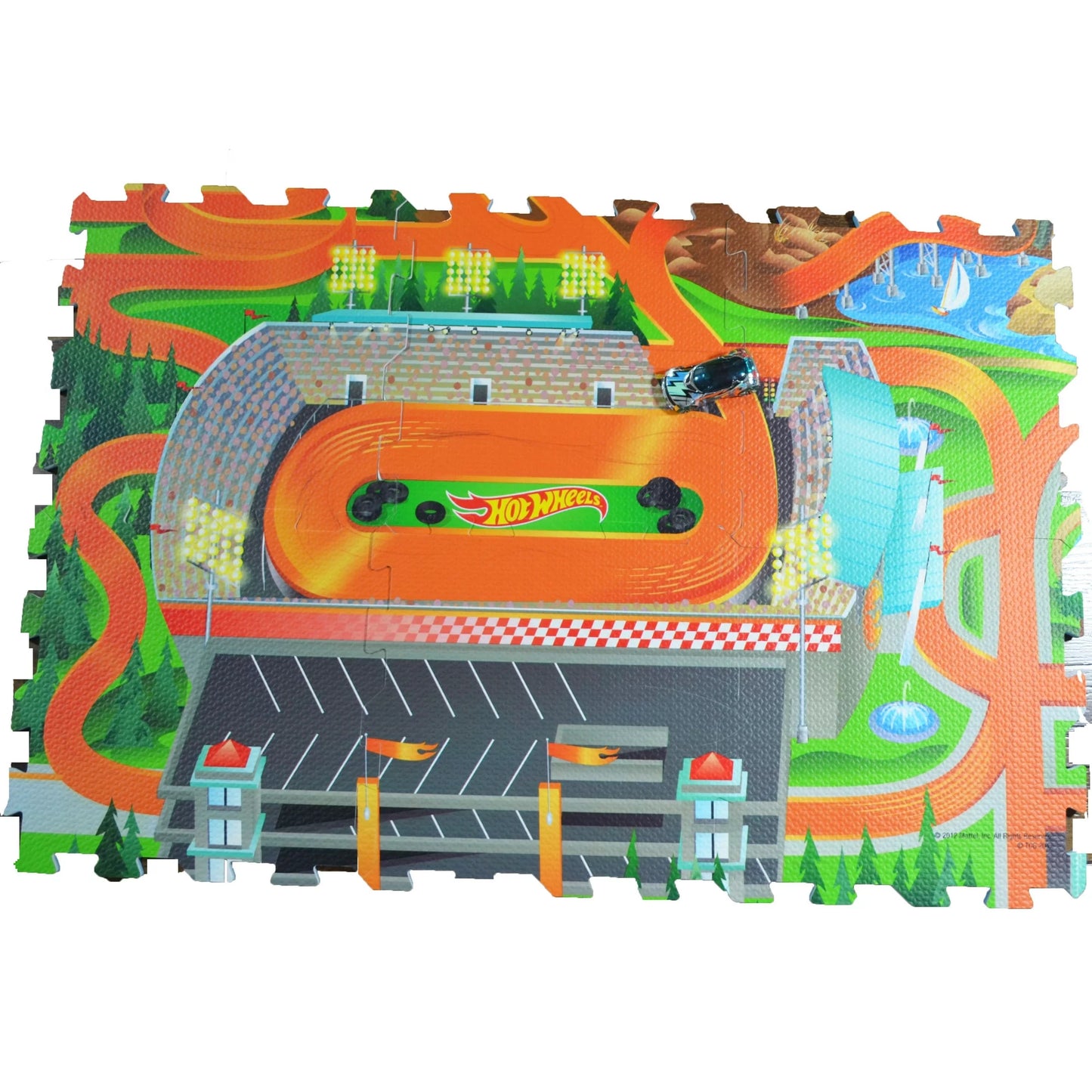 Hot Wheels 6-Piece Tile Mega Floor Mat Set with Vehicle
