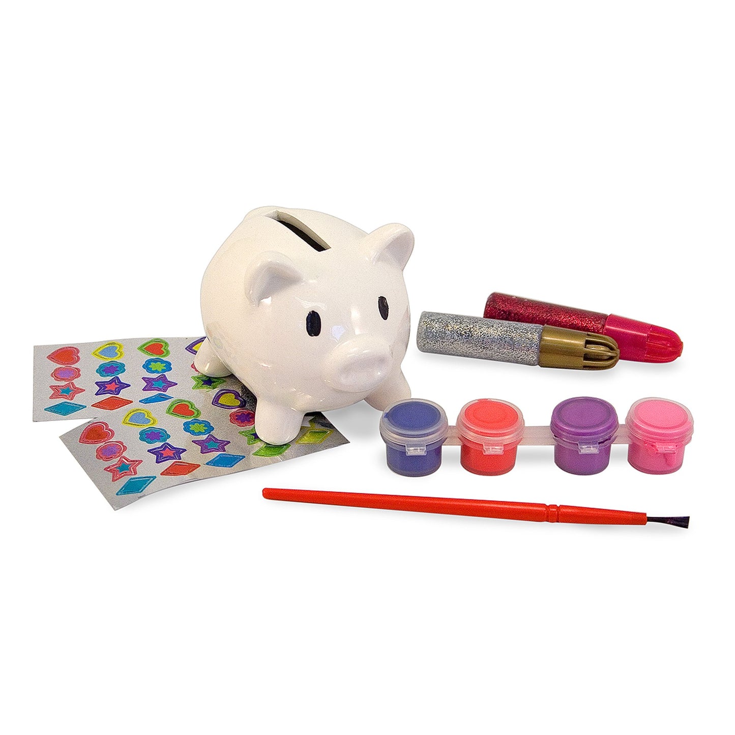 Melissa & Doug Piggy Bank Craft Kit - Paint, Brush, Glitter, Stickers Included