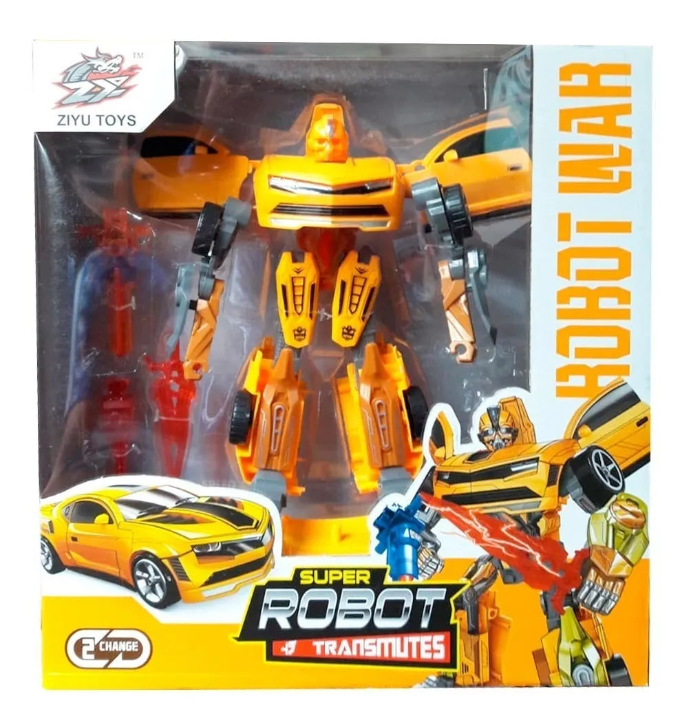 2-in-1 Transforming Robot Car Toy – Yellow Sports Auto Robot for Kids